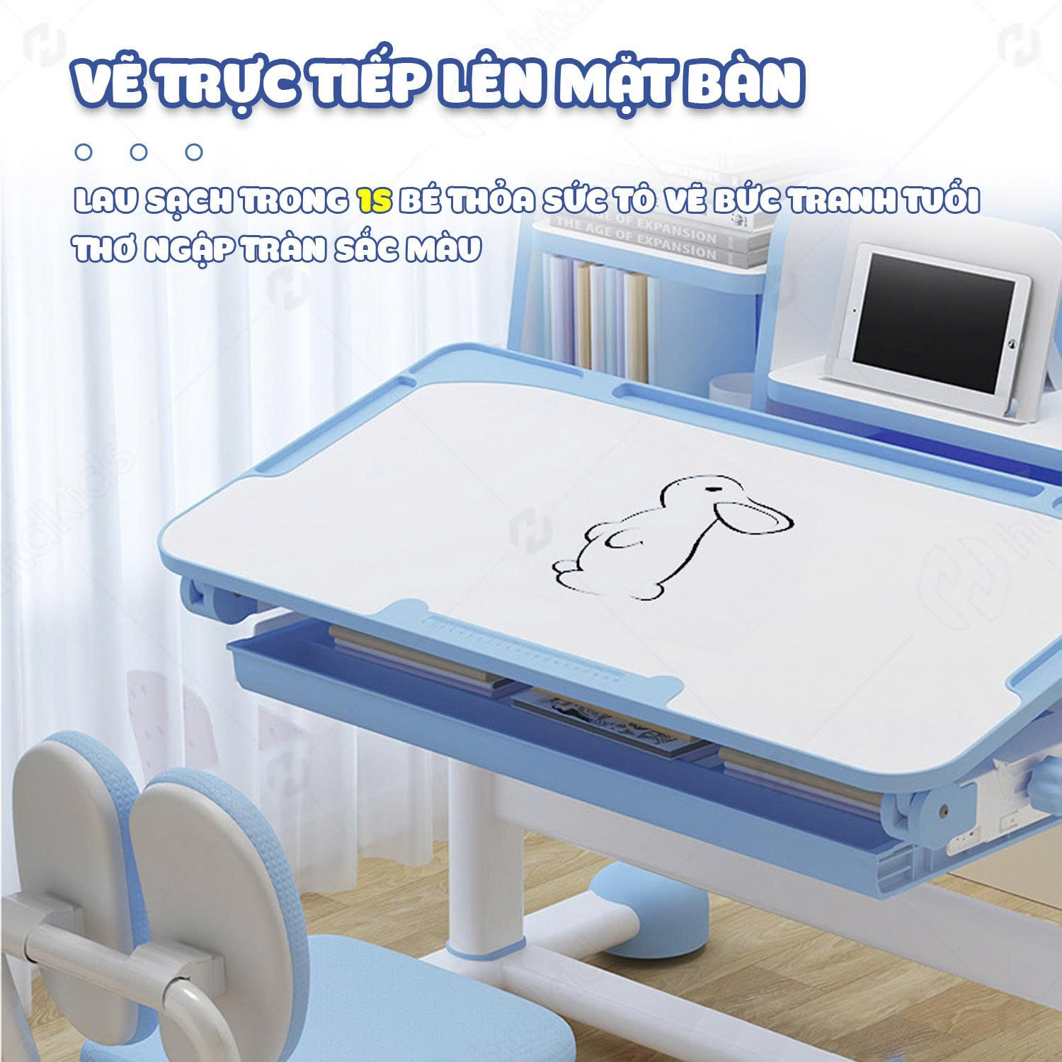 Bộ bàn học sinh tiểu học thông minh cho bé Htdkids T16 cải tiến | tăng giảm chiêu cao tay quay